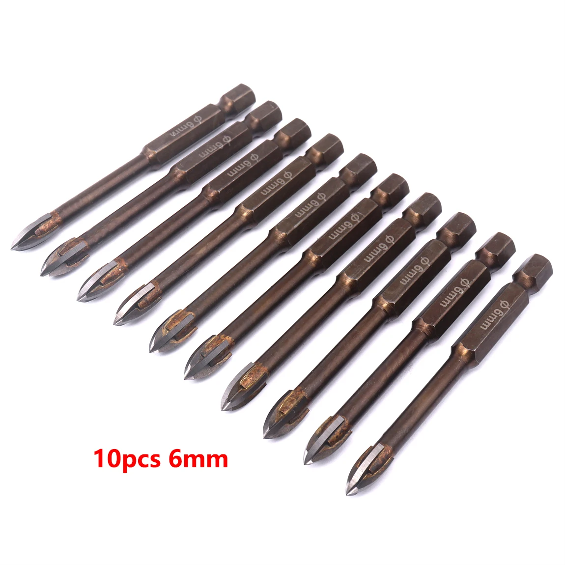 10pcs 6mm Cross Hex Shank Tile Drill Bits Set for Glass Ceramic Concrete Hole Opener Brick Hard Alloy Bit Tool Kit