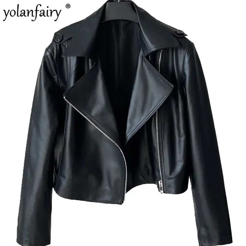 

Genuine Leather Jacket Women Sheepskin Motorcycle Jackets Female Short Slim Korean Versatile Fashion Women's Leather Coat Trend
