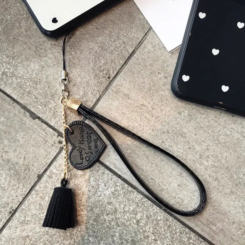 Small Love Heart Tempered Glass Shockproof Hard Cover with Tassel Lanyard