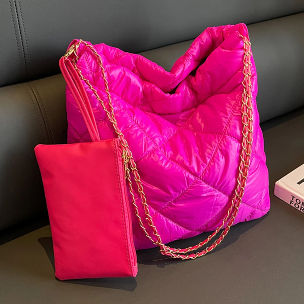 حقيبة كتف بسعة كبيرة للنساء ، حقيبة حمل نايلون ، مخلب مبطن ، خيط تطريز ، حقيبة يد نسائية بسيطة للتنقل ، حقيبة تسوق