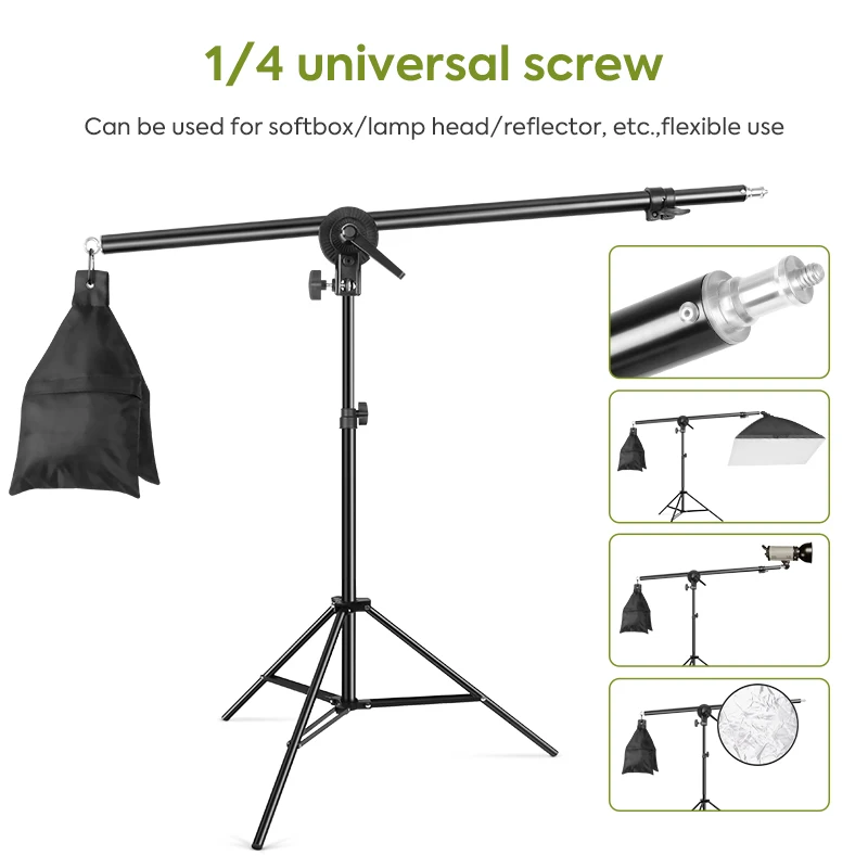 5.2ft Photography Light Stand 2-1in Adjustable Softbox Tripod Stand With 4.5ft Boom Arm And Weight Bag For Photo Studio Light