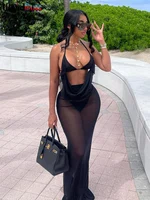 Weird Puss See Through Halter Dress+Panties Women Summer Beach Stylish Fake Two Backless Long Bodycon Skinny Elastic Streetwear 2