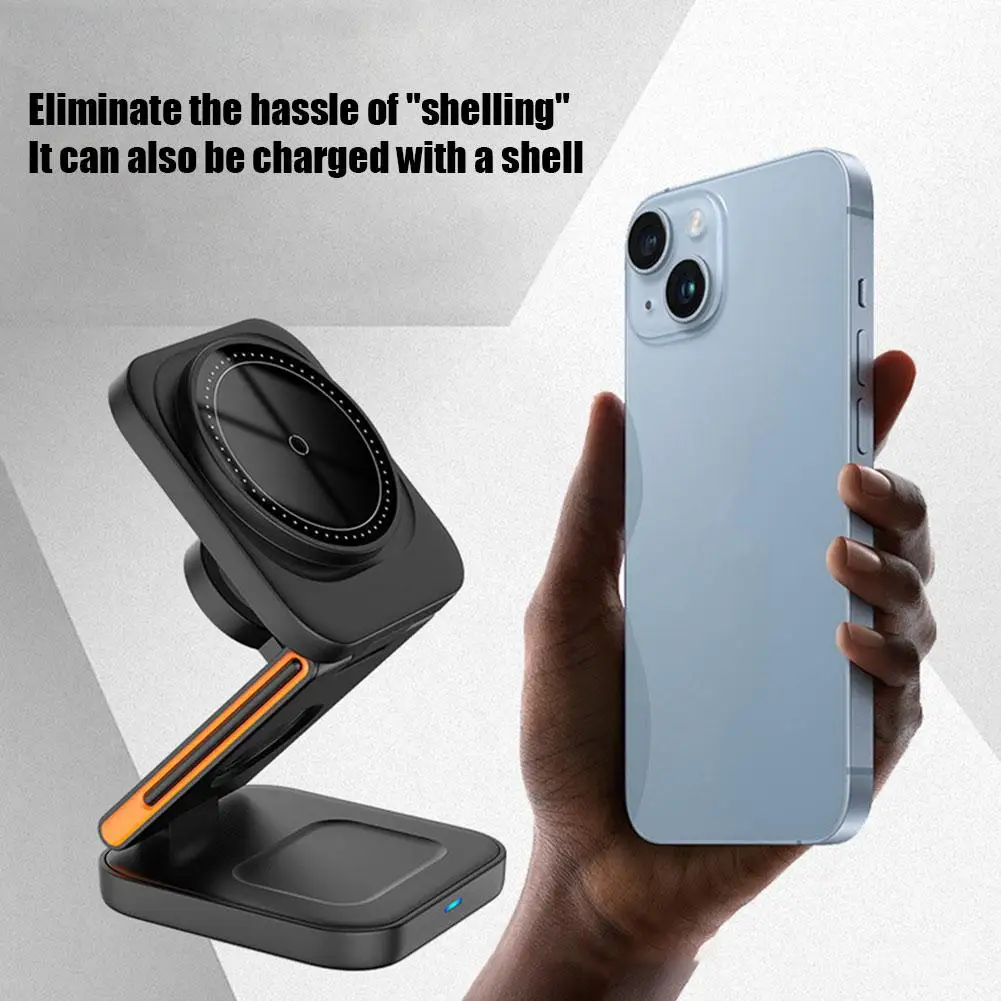 

Вертикальный складной кронштейн 3 в 1, 15 Вт, магнитная Беспроводная быстрая зарядка, легко носить с собой, противоскользящий, подходит для зарядного устройства IPhone, держатель Y4Z7