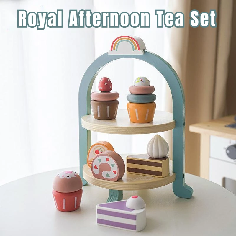 

Royal Afternoon Tea Set Pretend Play Wooden Toys Kitchen Cake Role Play Parent-child Learning Educational Toys For Children Gift