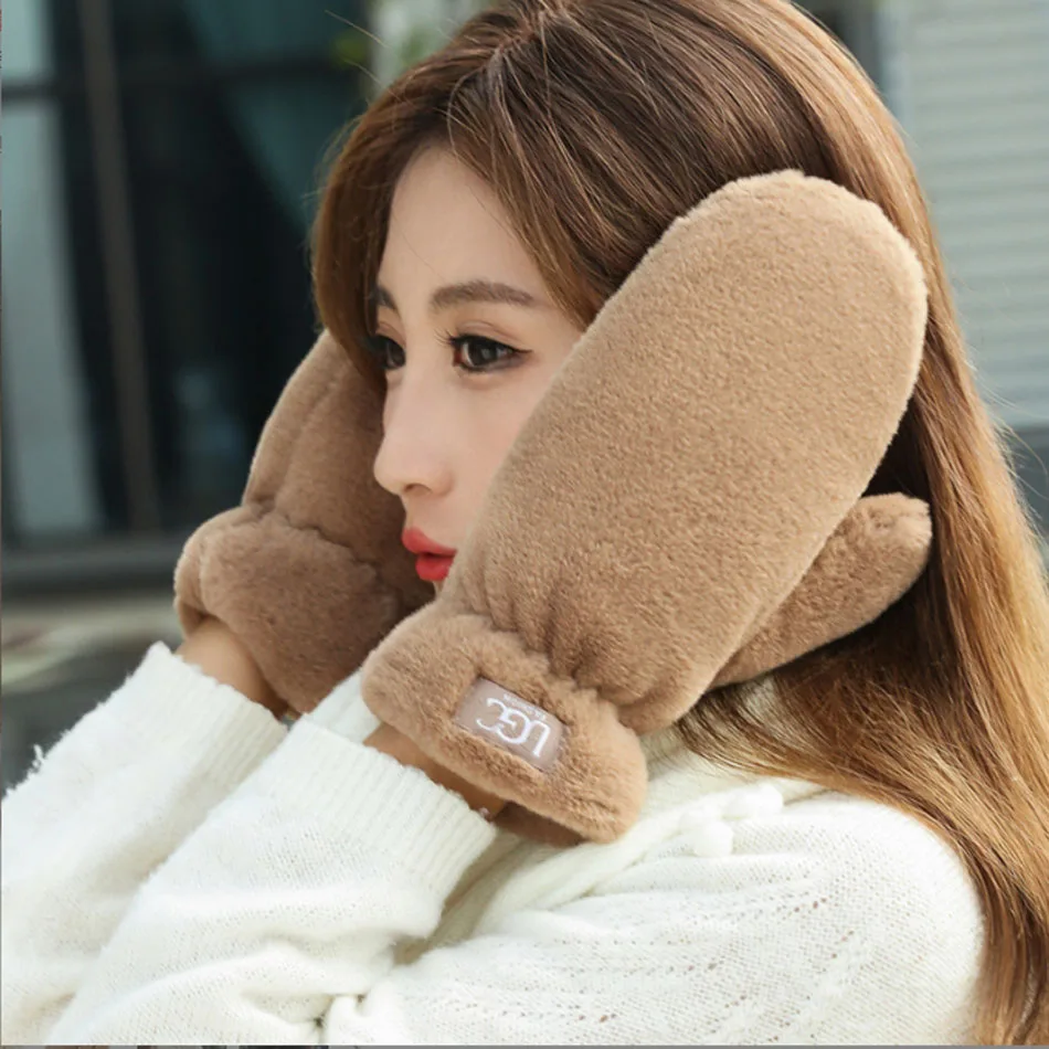 UGC plush plush gloves soft winter thick fingerless Korean gloves, rope casual outdoor horse riding gloves warm 6
