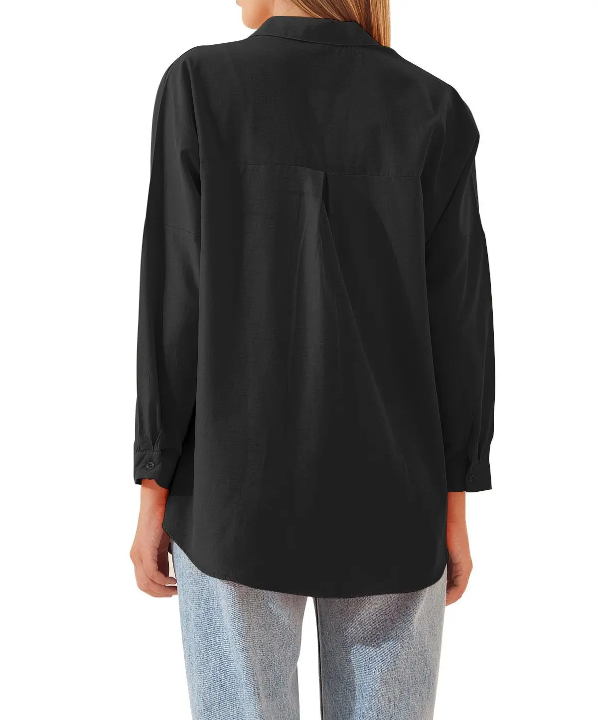 Womens Clothing V-neck Solid Button Long Sleeve Casual Blouse