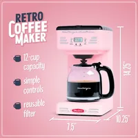 Retro 12-Cup Programmable Coffee Maker With LED Display, Automatic Shut-Off & Keep Warm, Pause-And-Serve Function, Pink 2