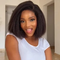 Perruque Bob Lace Frontal Wig brésilienne naturelle, cheveux crépus lisses, 13x4, courts, HD, sans colle, Yaki grossier, pour femmes 1