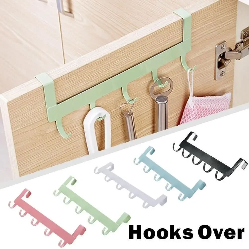 Wrought Iron Door Hooks Practical Hat Clothes Wall Hook 5 Hooks Coat Towel Hanger Rack for Door Back Kitchen Bathroom Organizer storage hook door hook