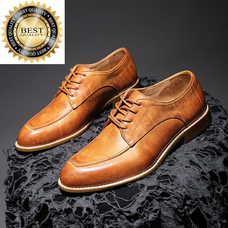 

Moc-toe Crafted Mens' Lace-up Loafer Derby Shoes With Oil Slick Details Casual In Calf Leather Upper and Lining Women