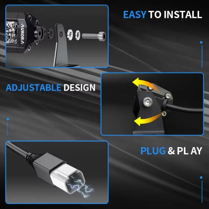 오로라 무나사식 IP69K IP68 초고휘도 바라 LED 앰버 24V 12V 10인치 30인치 40인치 50인치 20인치 자동차 트럭 오프로드 LED 바
