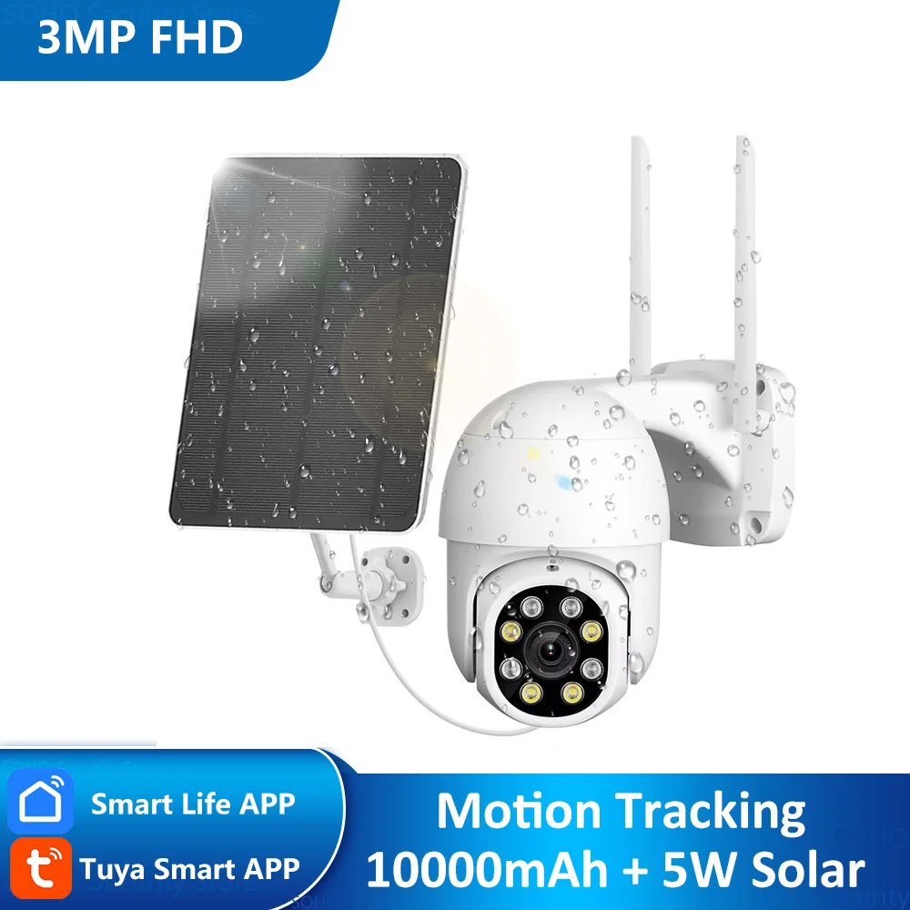 Telecamera Di Sorveglianza WiFi Esterna A Energia Solare 2K 3MP - 360° PTZ, Visione Notturna A Colori, Audio Bidirezionale, Sirena PIR - IP65