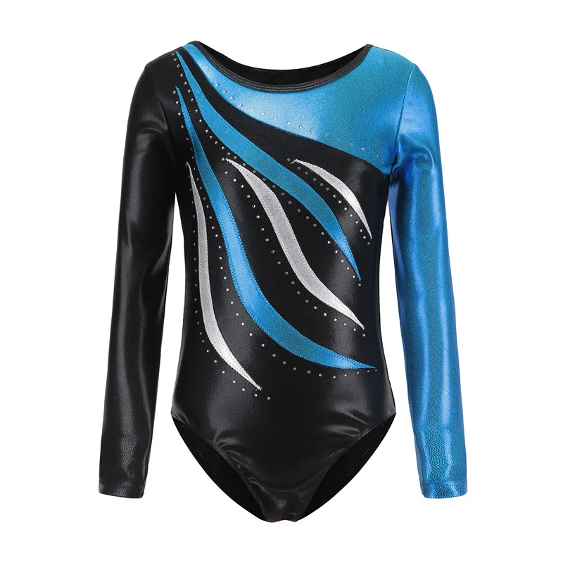 Kids Shiny Ballet Leotard for Girls Metallic Gymnastics Suit Long-Sleeve Bodysuit Diamond-Shaped Practice Performance Costumes ballet leotard dance leotard girls dance costumes