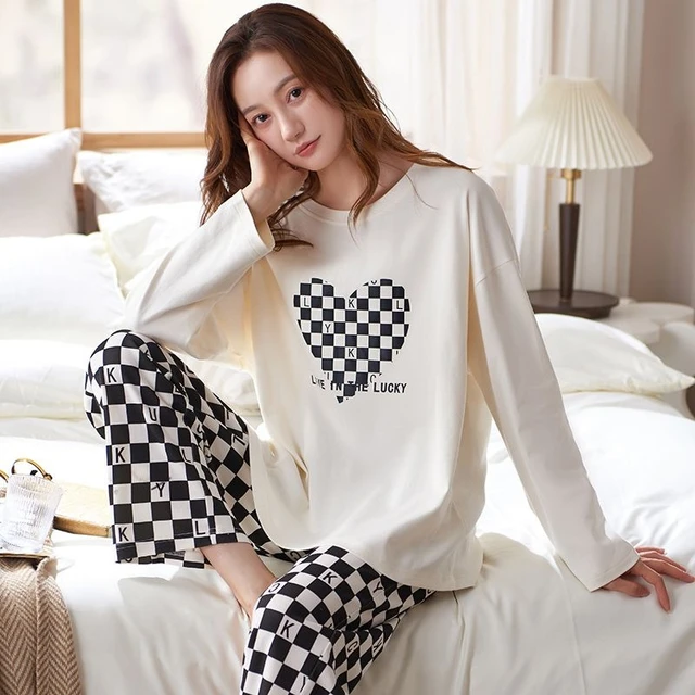 Pajamas Women's Spring and Autumn Pure Cotton Long sleeved Autumn Women's  Sporty Casual Home Furnishing Set - AliExpress