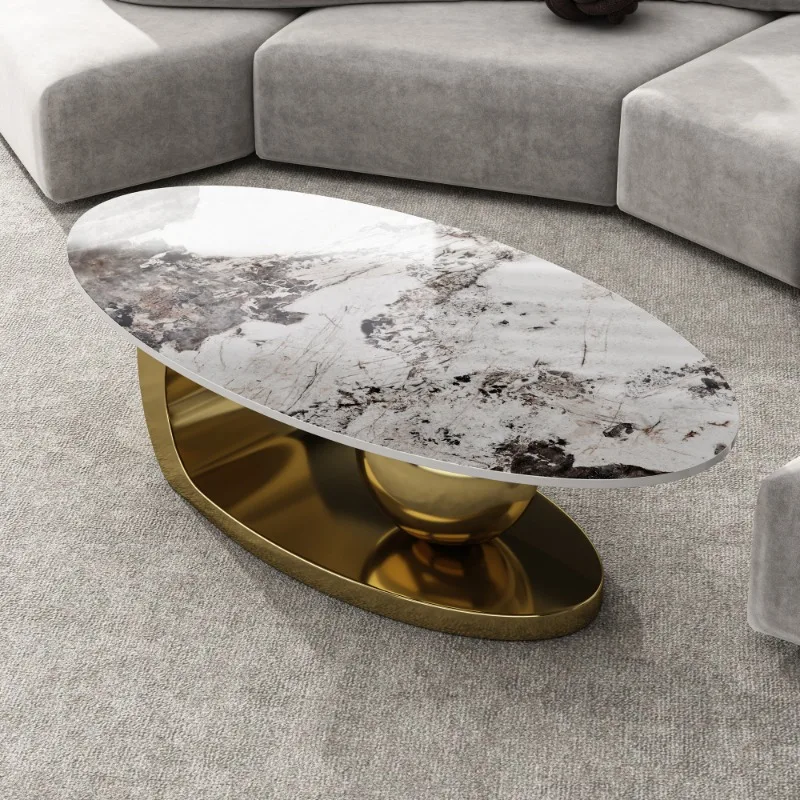 51 Inches Oval Faux Marble Coffee Table With Stainless Steel Base 51 Inches Oval Faux Marble Coffee Table With Stainless Steel Base