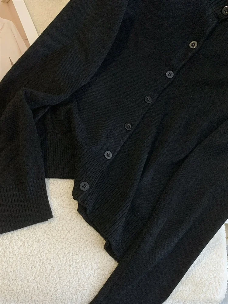 Female Sweater Knit Cardigan Coat Casual Loose Long Sleeve Patchwork Solid Scoop Neck Outwear Autumn Knitwear Coat Ladies