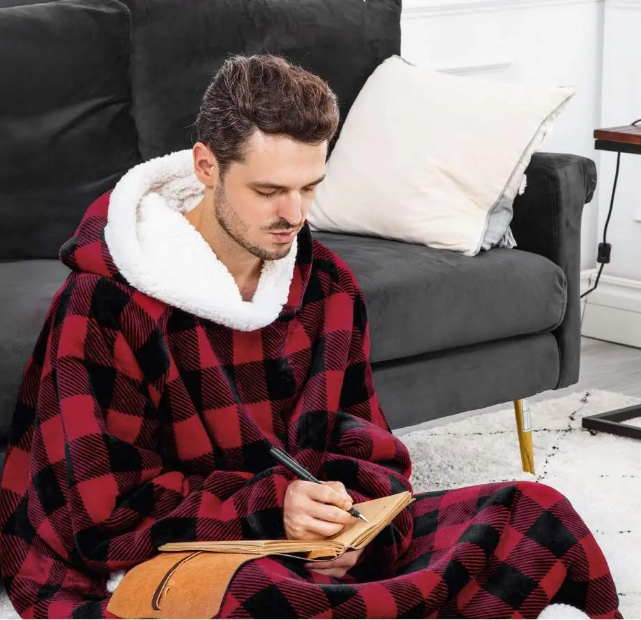 Unisex Super Long Flannel Blanket with Sleeves