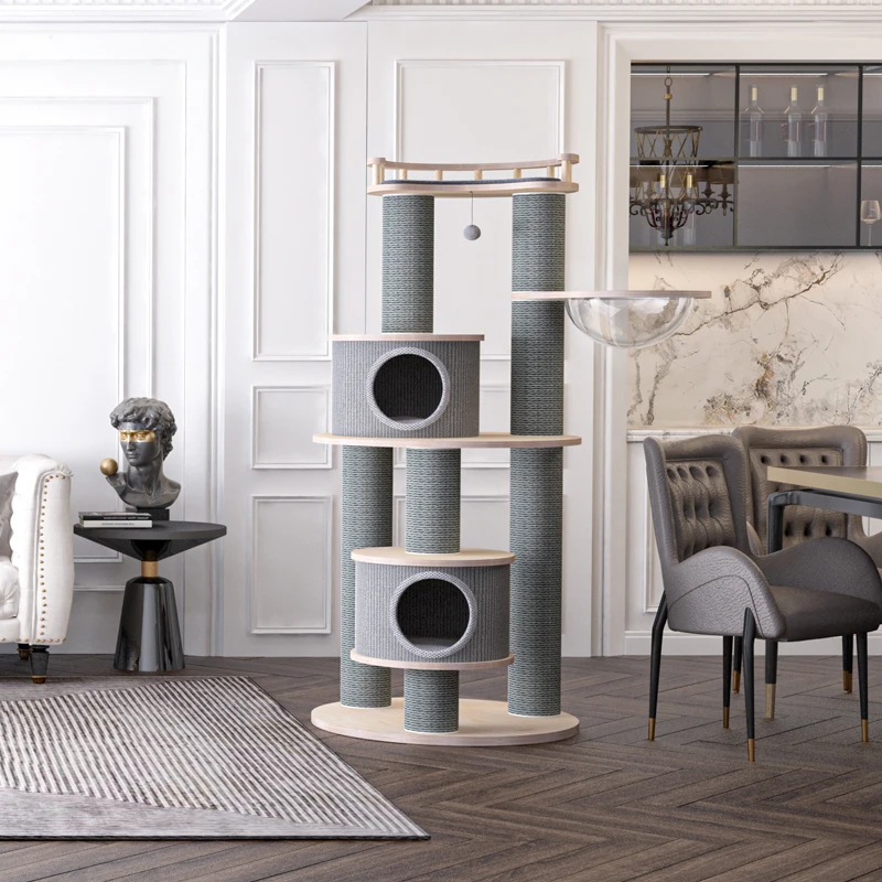 Imported Solid Wood Multi-layer Cat Tree, Bed, And Tower Combo A Large Cat Tower Made From Durable Wood
