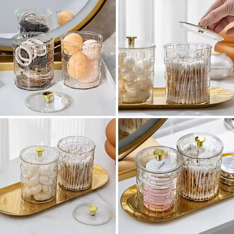Acrylic Qtip Holder,Cotton Swab Holder,Bathroom Jars With Lids Set,Apothecary Jar Dispenser For Cotton Ball,Bath Salts 6