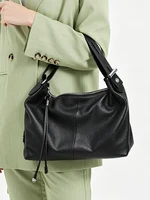 Sac fourre-tout Zency en cuir véritable 100% pour femme, grand sac à main à poignée supérieure, sac à bandoulière, sac hobo en cuir noir, sacs à fermeture éclair sous le bras 2