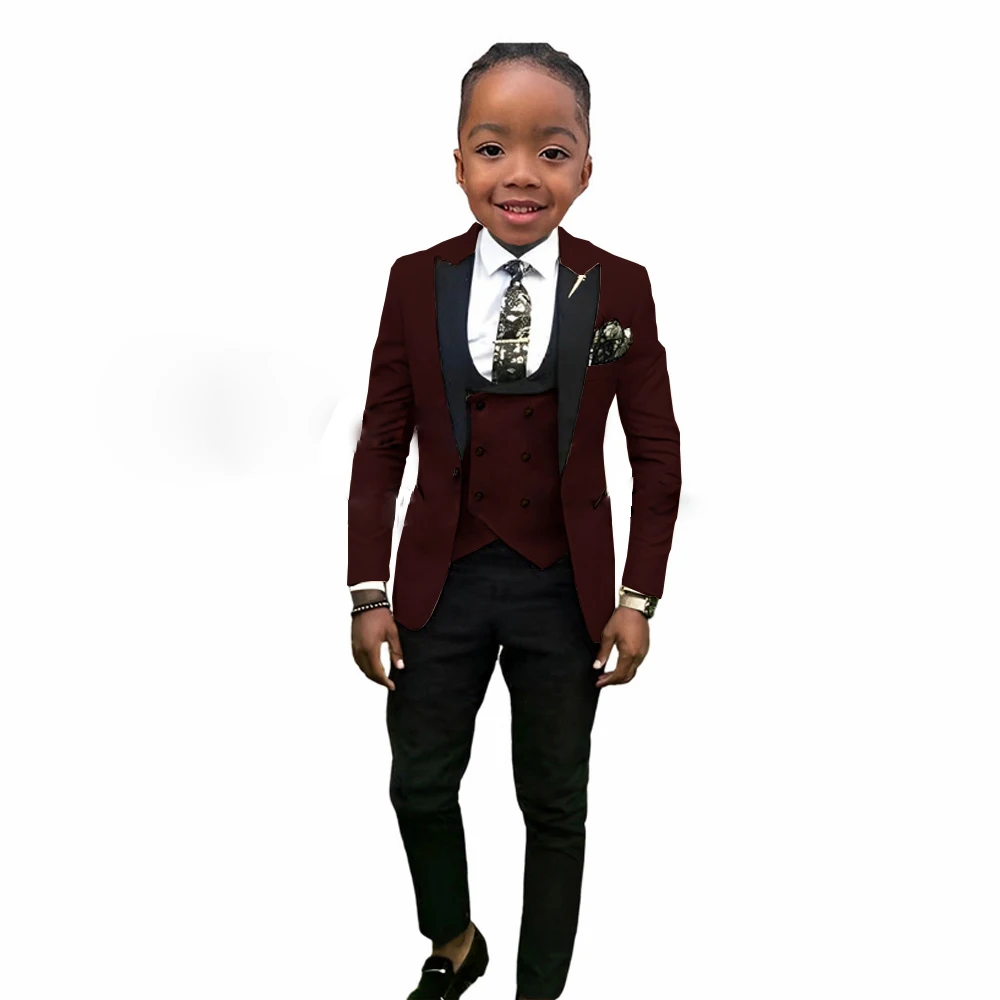 Boys Suit Peak Lapel 3 Pieces Jacket Vest Pants Splicing Formal Tuxedo Child Blazer Party Dress Wedding Set conjuntos de blazer