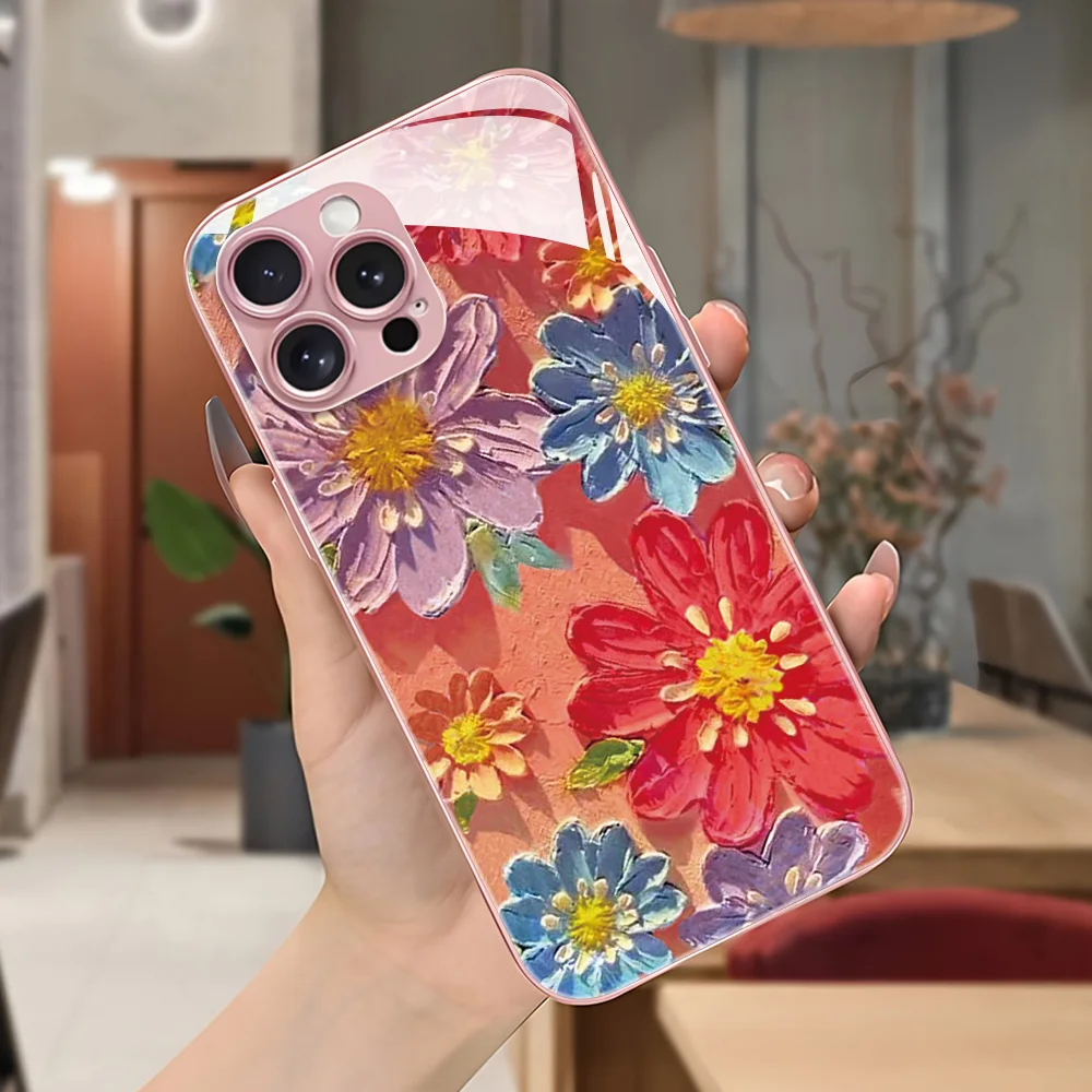 Elegant Tempered Glass Floral Phone Case Cover