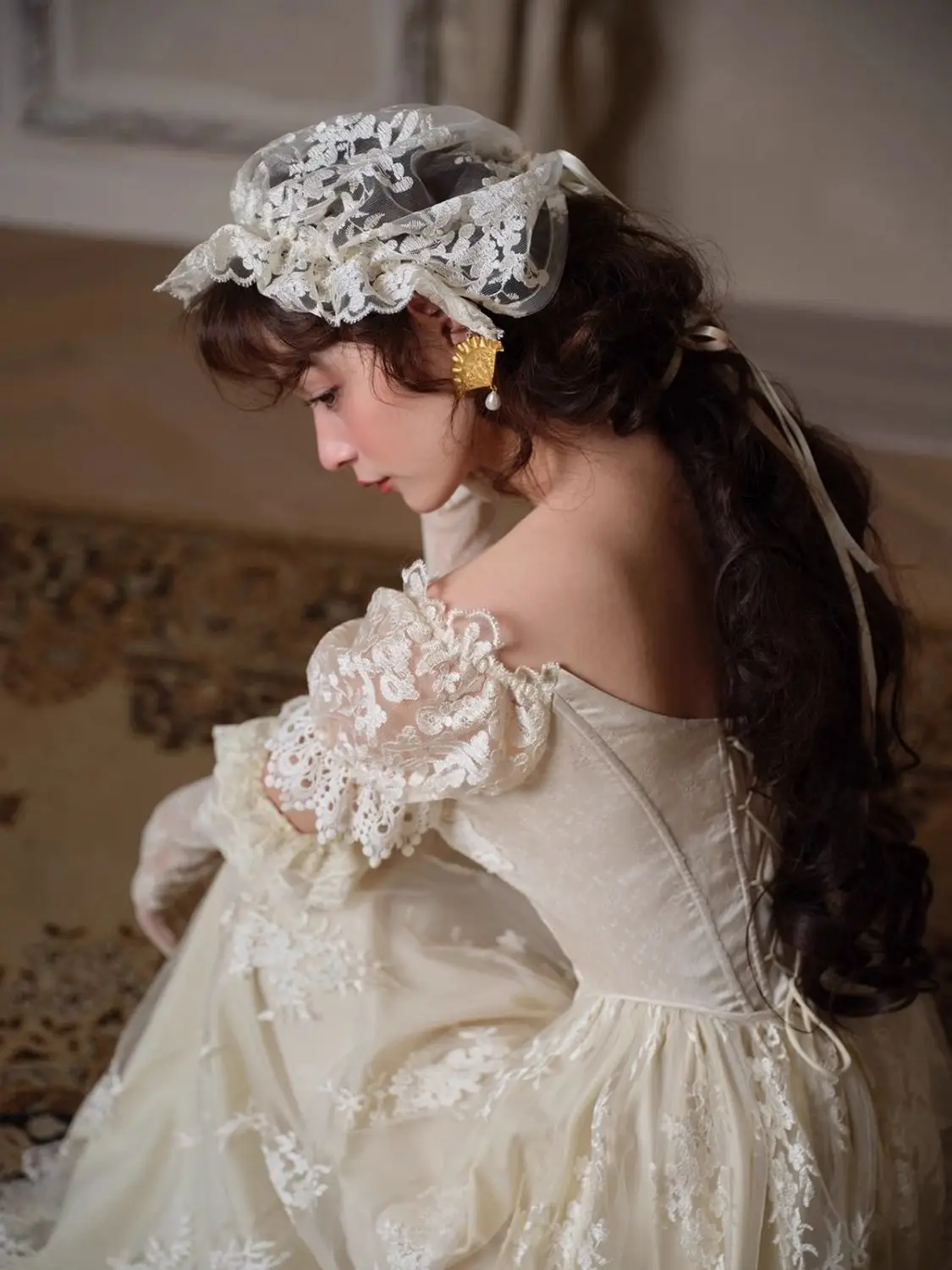 French Court Heavy Industry Lace Fishbone Dress Light Wedding Lolita
