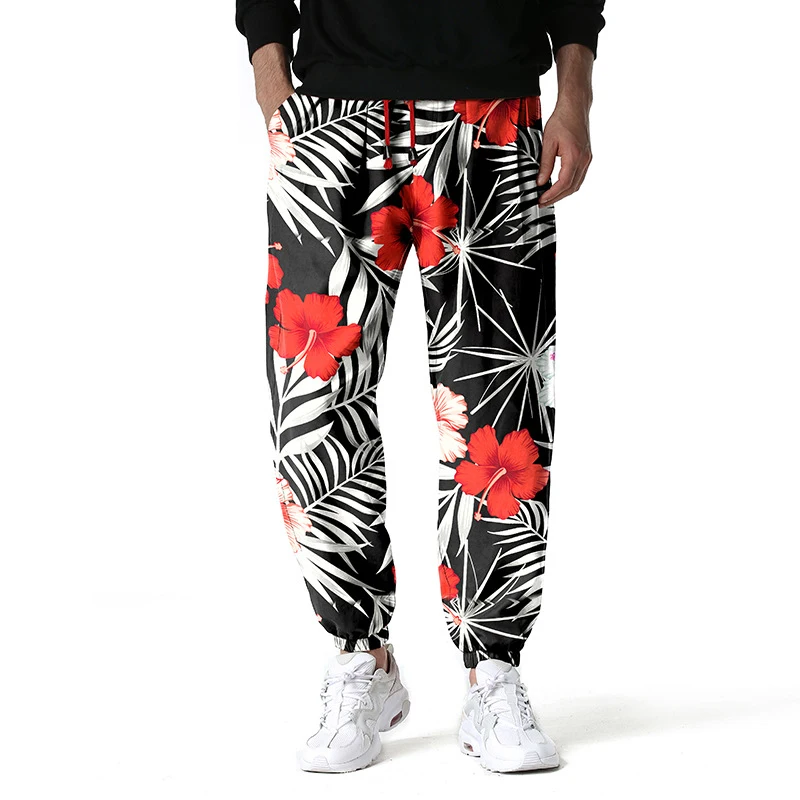 Unisex Floral Print Joggers Pants Men 