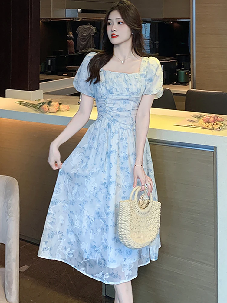 ☆韓国の人気☆Salon de Yohn☆Midi Shirring Blue Dress☆ DRESS - SALON DE YOHN