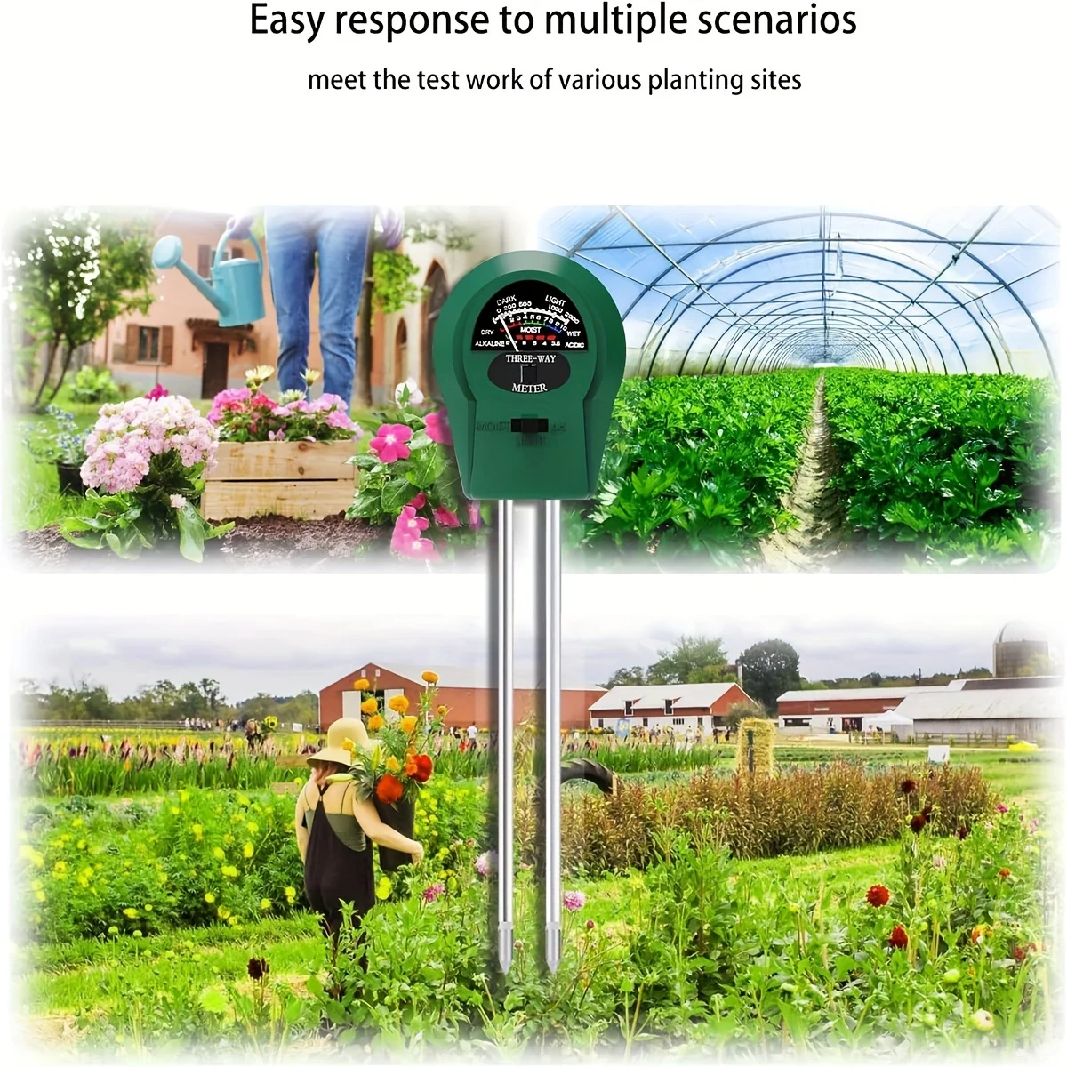 Soil Moisture Sensor Soil Tester Soil Moisture Meter Soil Meter 3-in-1 Plant Moisture Sensor Light and PH Tester for Home Garden Farm Outdoor Use