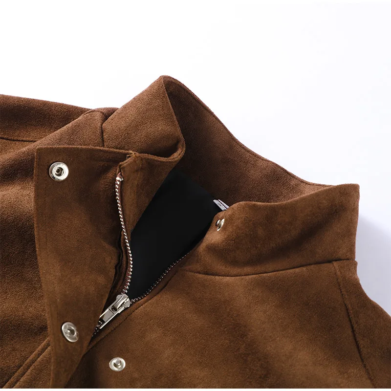 Description Picture 4 of itemVintage Women Suede Bomber Jacket Stand Zipper Pocket Street Coat Female 2025 Spring Casual Full Sleeve Commute Ladies Outerwear