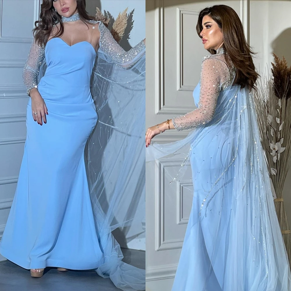 Sparkle Halter Mermaid Sweep/Brush Prom Dresses Paillette / Sequins Tulle Stole Chiffon Formal Occasion Gown robe soiree suknia