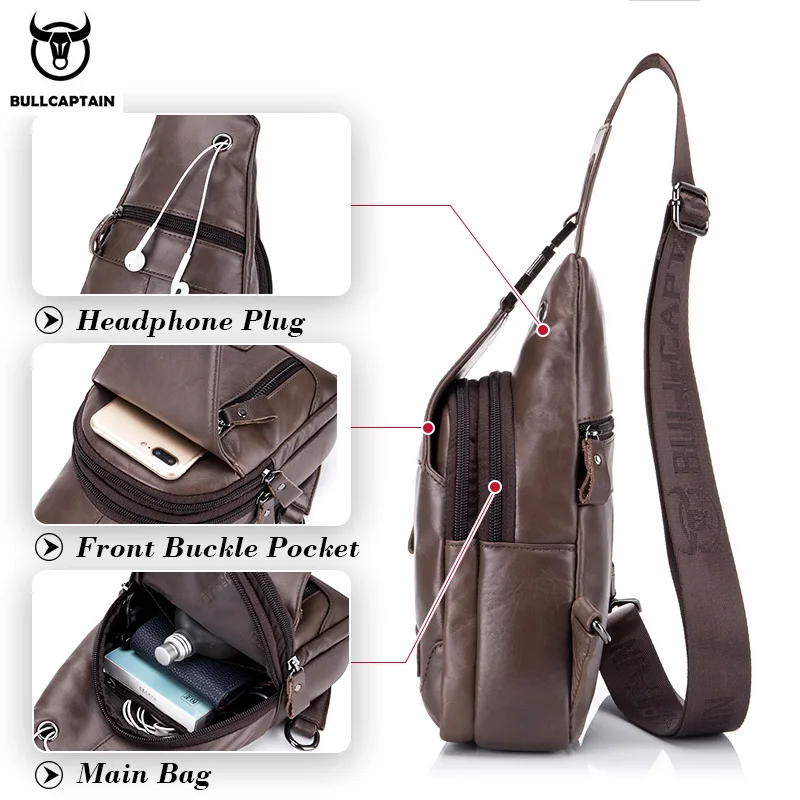 BULLCAPTAIN Fashion Men's Shoulder Bags Leather Chest Bag Men Casual Business Cross Body Bag's Short-Distance Travel Bages