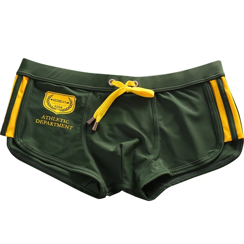 Men Nylon Swim Trunks Army Green Navy Blue Male Low Rise Bikini Swimsuit