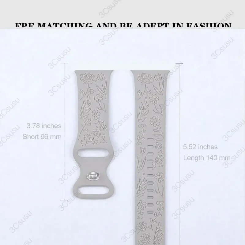 Rose Engraved Silicone Watch Band - 18mm, 20mm, 22mm