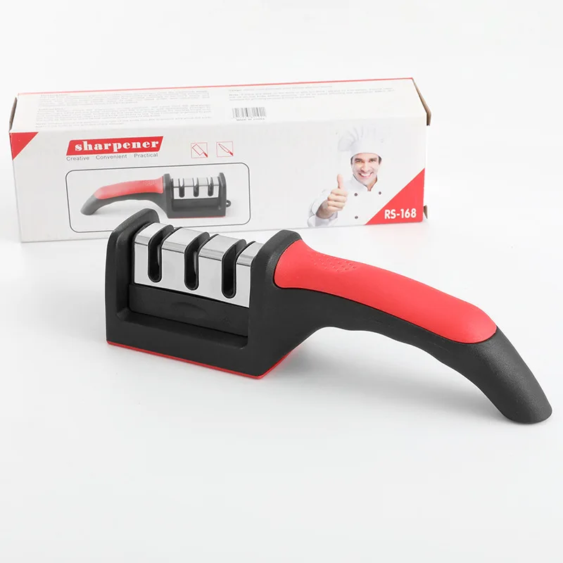

Kitchen Quick Sharpener 3-Segment Knife Sharpener Household Hand-Held Three-Purpose Black Sharpening Stone Knife Grinding