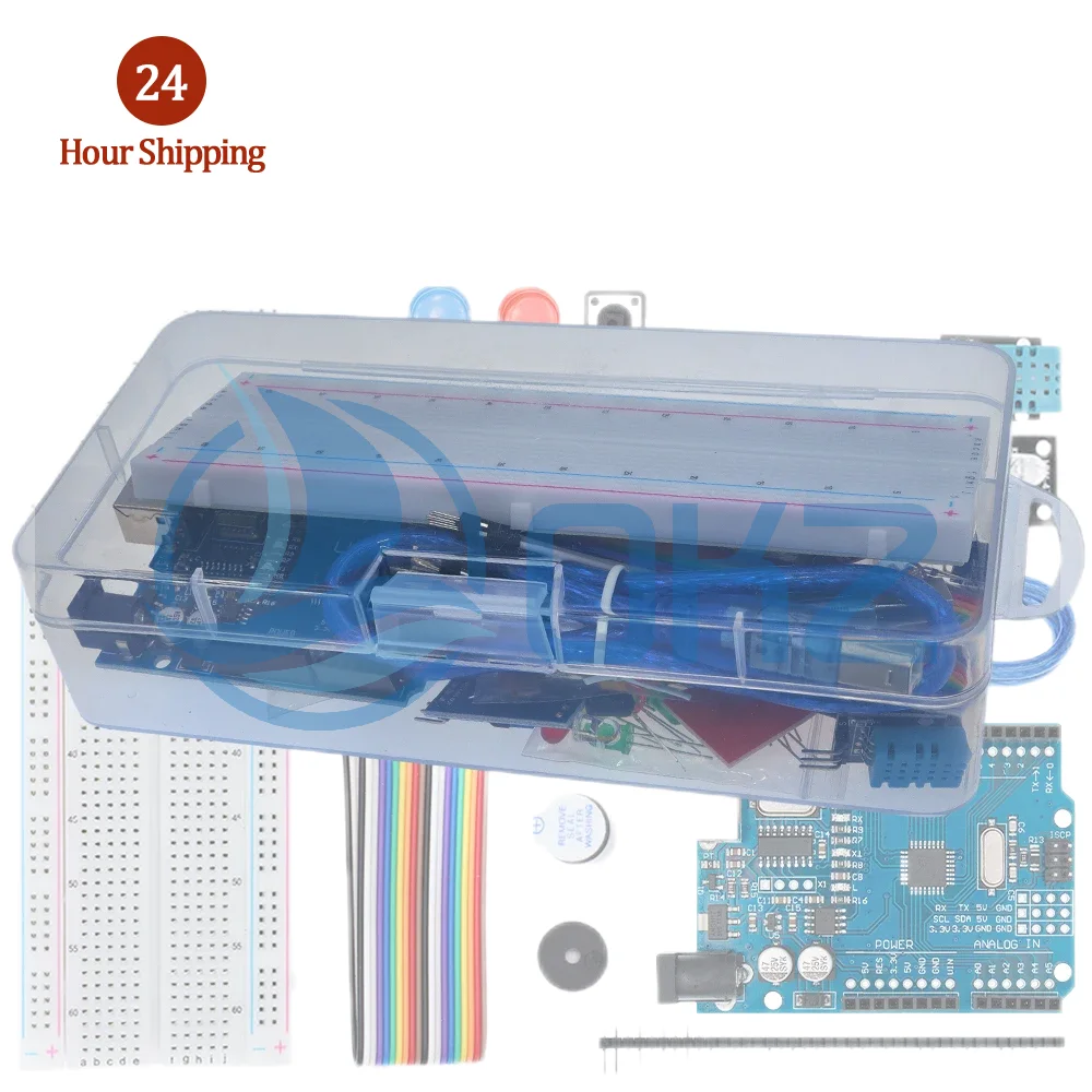 Starter Kit for Arduino Uno R3 Breadboard Basic Simple Learning Kit Sound Water Level Humidity Distance Detection LED Control