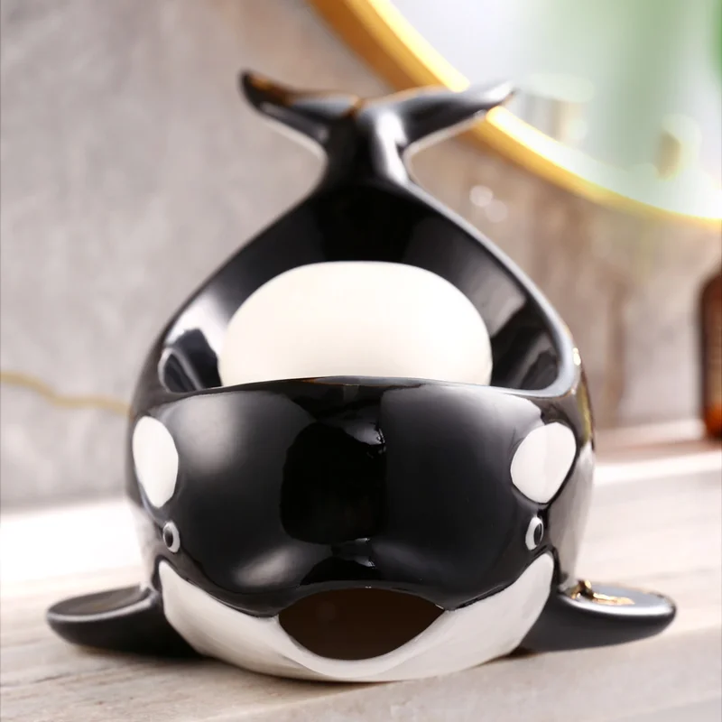 Creative Ceramic Soap Box, Light luxury whale Shaped Soap Dishes, Home Bathroom Kitchen Supplies Bathroom storage rack, 1Pc