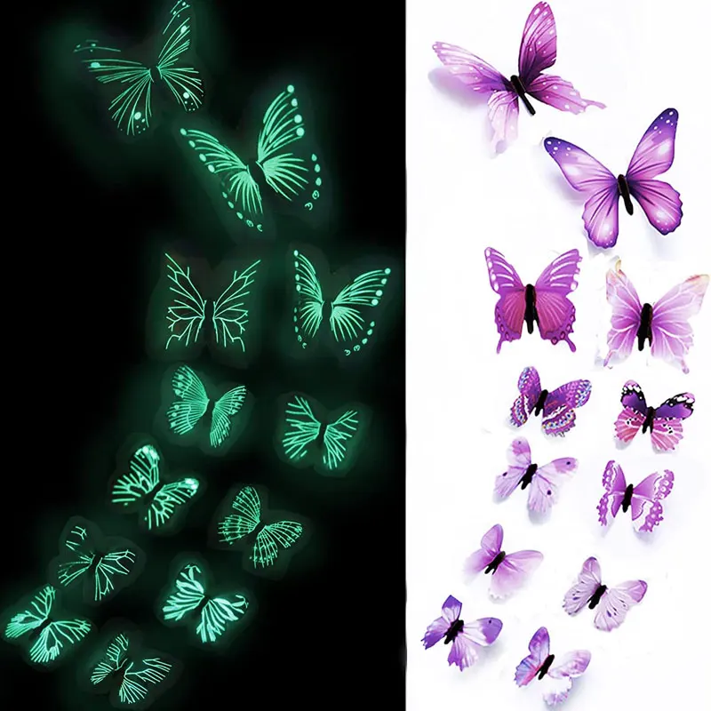 12 Pezzi Glow In The Dark 3D Butterfly Wall Stickers Farfalla Decalcomanie Per Bambini Camera Da Letto Nursery Soggiorno Luminoso Giardino Di Casa