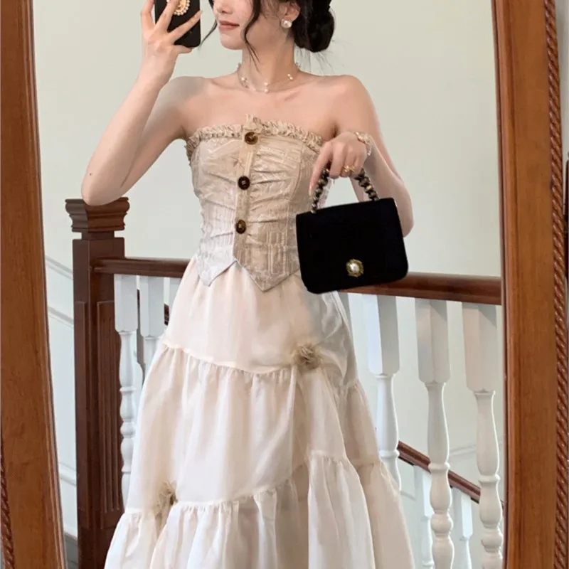 

Chic Dress Tube Top Fairy Girl Mori Style Long