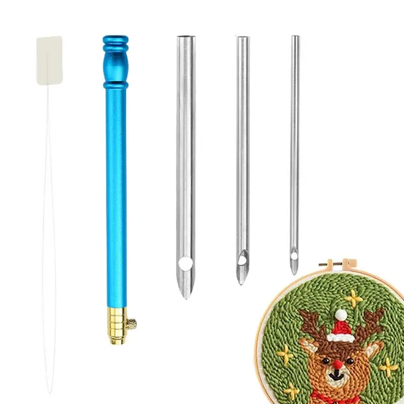 

5PCS Embroidery Punch Needle Tool Kit Embroidery Needle Set Adjustable Poking Cross Stitched Needle Threader Sewing Accessories