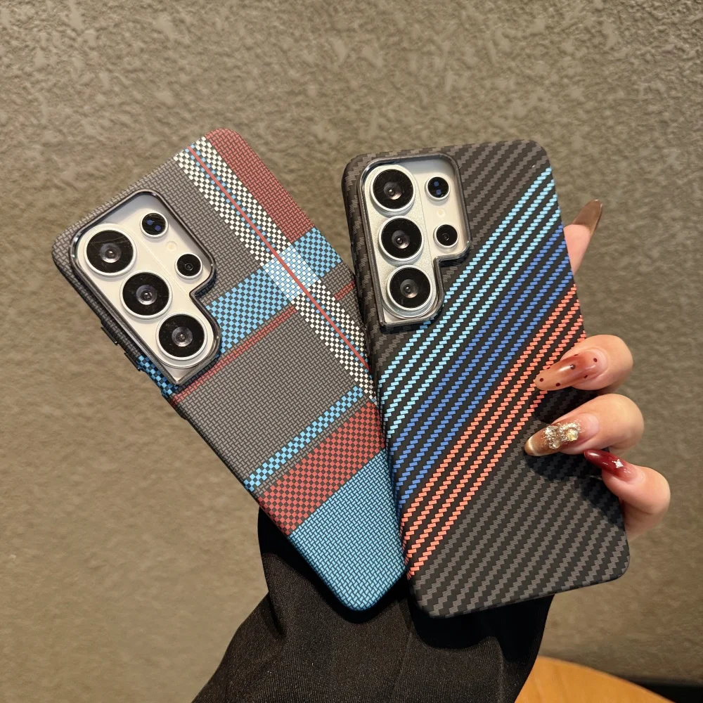Carbon Fiber Texture Phone Case with Wireless Charging and Alloy Lens Protection