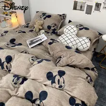 Disney – housse de couette double face en polaire, ensemble quatre pièces épais, motif dessin animé Mickey, corail, automne et hiver 