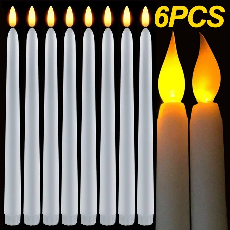 LED Flameless Electronic Candles 3/6Pcs Battery Powered Taper Long Candle Light for Party Wedding Home Decoration Flashing Lamp