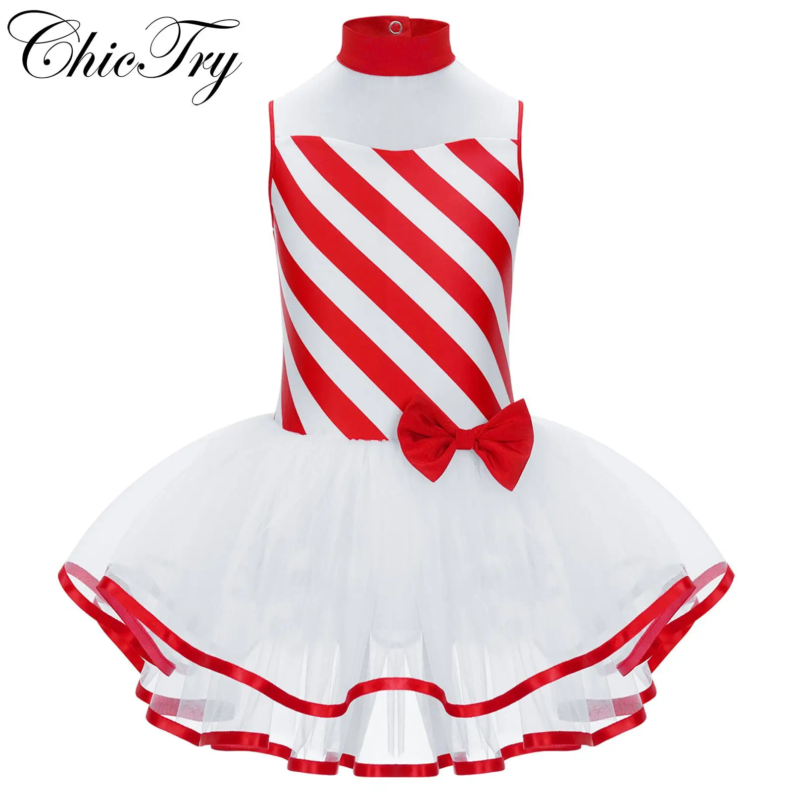 

Kids Girls Christmas Ballet Tutu Dress Striped Cosplay Xmas Leotard Dress for Stage Performance Lyrical Dancewear Stage Costumes