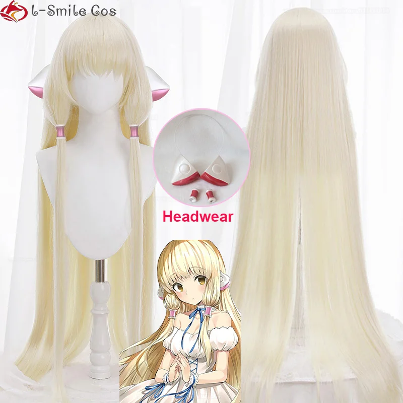 

Anime Chobits Chi Cosplay Wig 130cm Long Milk Golden Hair Cosplay Props Headwear Heat Resistant Hair Chobits Chii Wigs + Wig Cap