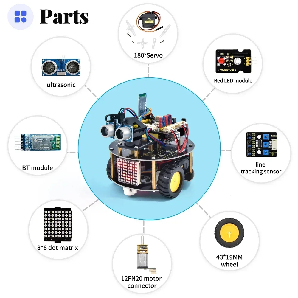 Keyestudio DIY Multifunction Smart Little Turtle Robot Car V3.0 for Arduino Robot STEM Kids Toy Programable Kit Toys