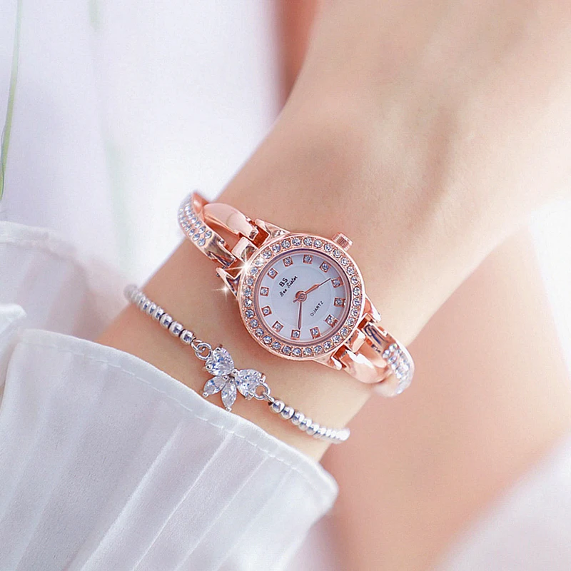 Fashion Women Watch Small Size Silver Stainless Steel Rhinestone Quartz Wristwatch 2023 Ladies Simple Casual Diamond Watches New