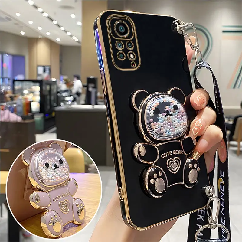 thumbnail image 1 of Quicksand Bear Holder Lanyard Phone Case For Xiaomi Redmi Note 11 8 12 10 9 Pro Max 10 5G 10s 11s 9A 9T 9C Nfc Strap Stand Cover, 1 of 5