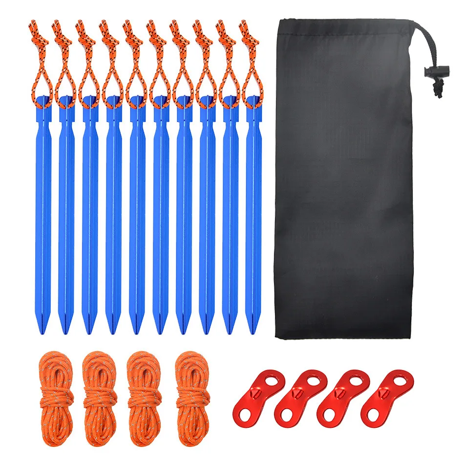 10Pcs/lot 18cm Aluminum Alloy Tent Pegs Tent Nail Tent Wind Rope Buckles Tent Rope Set Canopy Stakes Ground Camping Tent 6